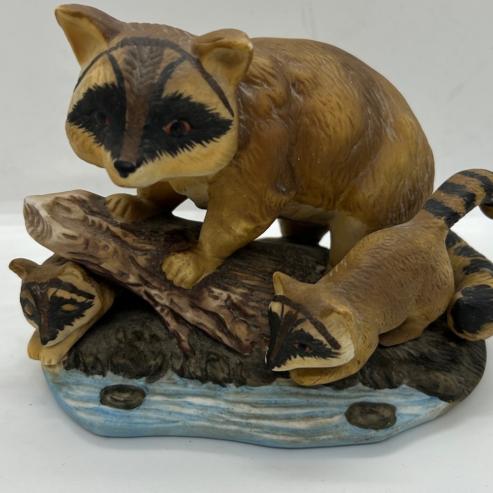 Charming Raccoon Family Figurine - Brown and Tan